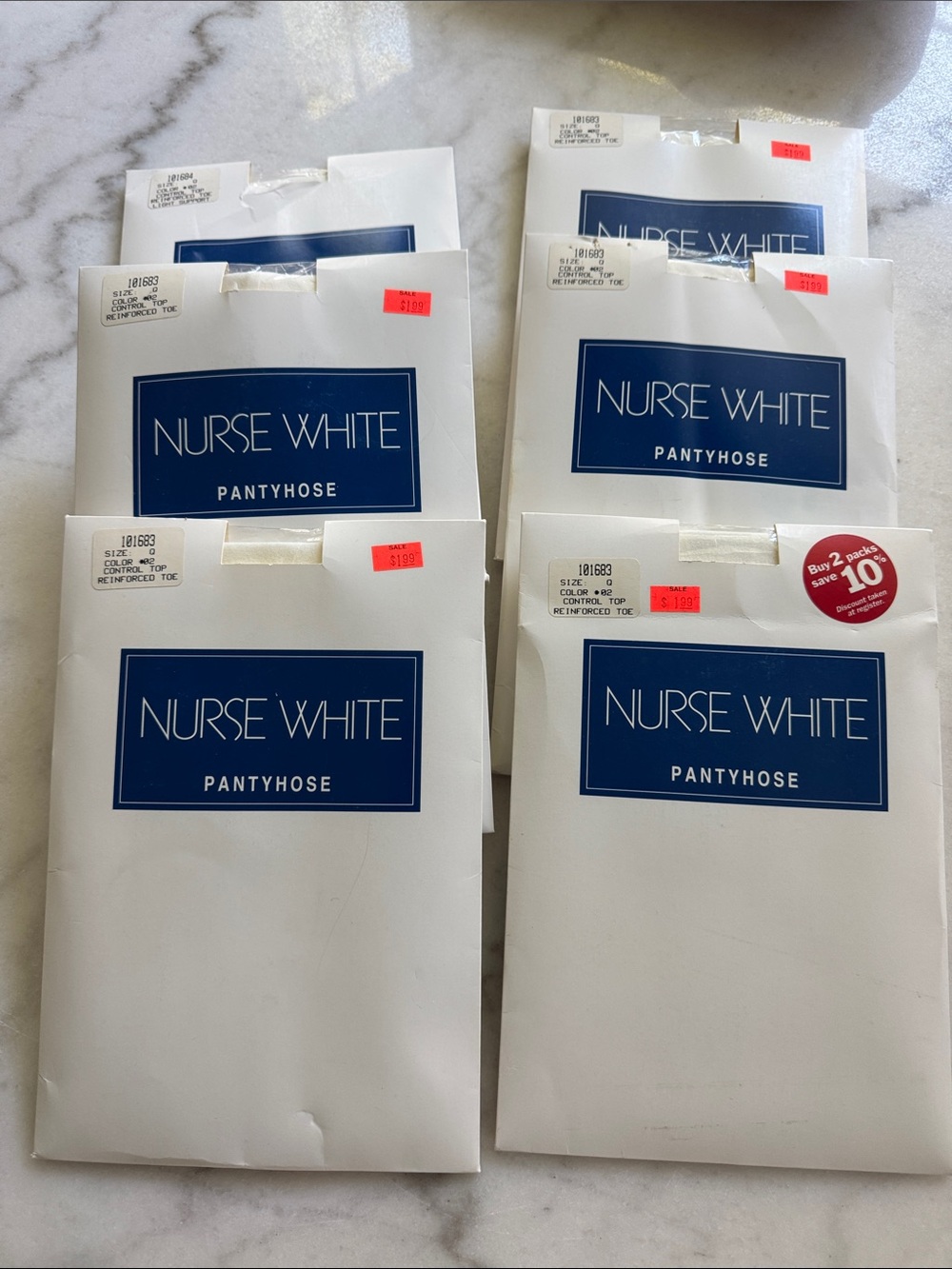 6 pairs - Nurse White Pantyhose - Queen